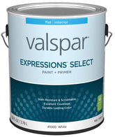 Valspar Expressions Select 4100 028.0041000.007 Latex Paint, Acrylic Base, Flat Sheen, White Base, 1 gal